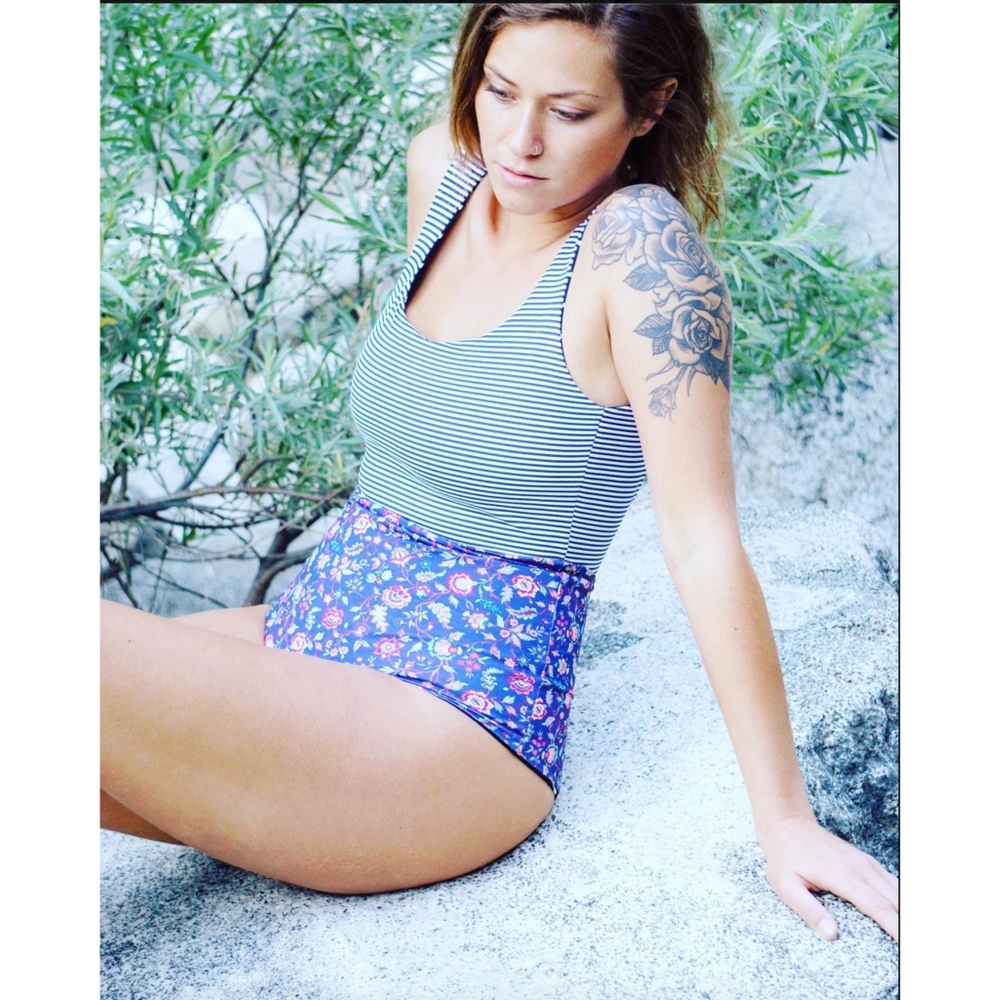 Solstice Stripes and Floral One Piece - Picture 1 of 4